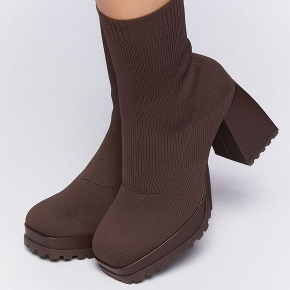 Brown Ribbed Sock Booties (Wide) SOLD OUT ONLINE - Picture 1 of 6